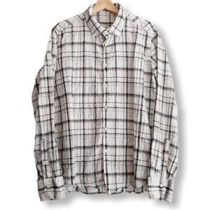 GMF 965 Seeksucker Plaid Button Down Casual Shirt Men's Sz L